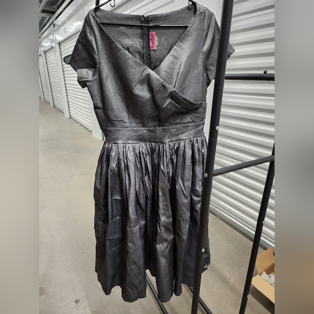 Pinup girl clothing Ava swing dress. Silver. Size 2X
